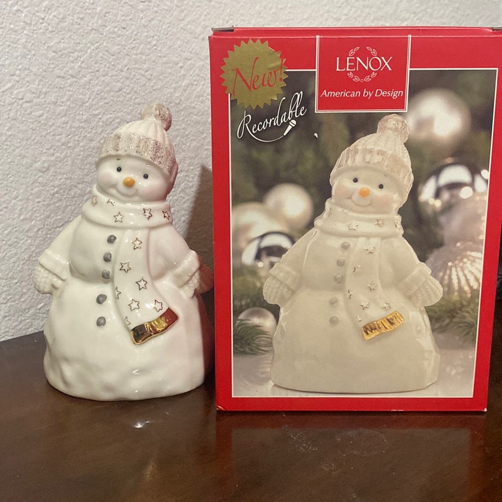 Vintage Lennox snow man recordable figurine